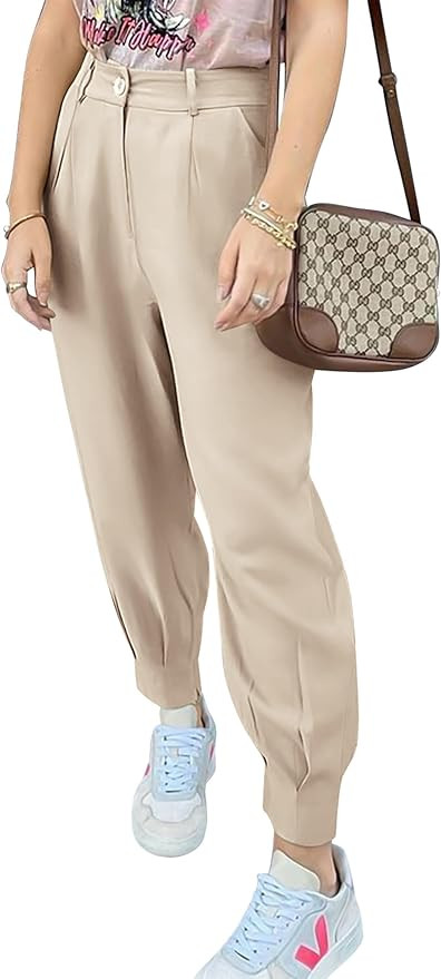 PRETTYGARDEN Women's Summer High Waisted Pants Casual Ankle Length Work Office Trouser Slacks wit... | Amazon (US)