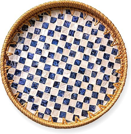 JUNGLE CULTURE Rattan Serving Tray 12" with Mother of Pearl Inlay • Coastal Boho Collection •... | Amazon (US)