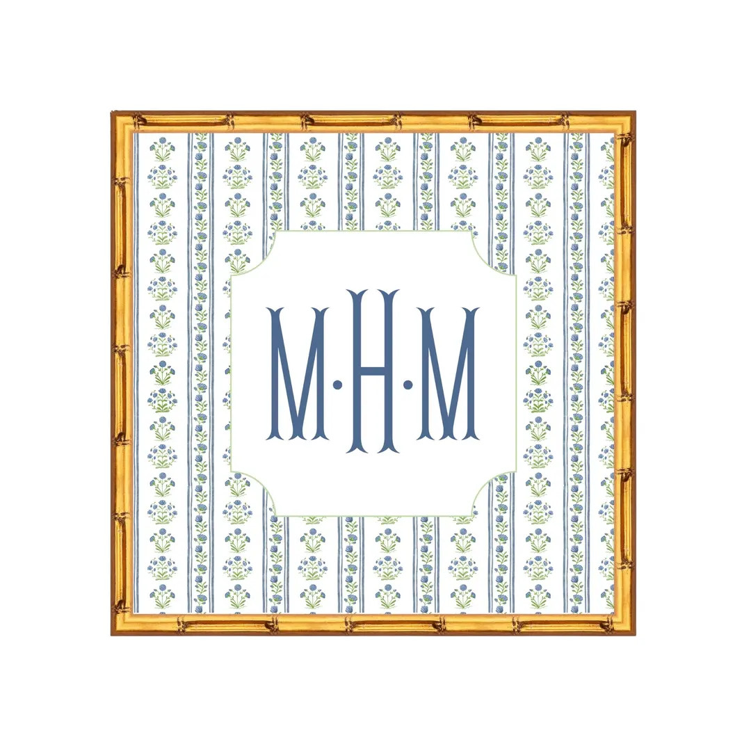 Custom Blue Monogram Print, Coastal Prints, Floral Block Print Art, Blue and Green Prints, Grand ... | Etsy (US)