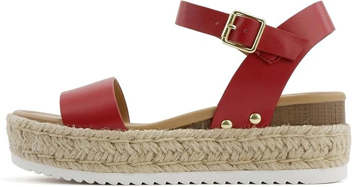 Soda CLIP ~ Women Open Toe Ankle Strap Platform Espadrille Sandal | Amazon (US)