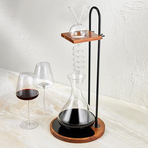 Wine Enthusiast Art Series Deluxe Wine Tower Decanting Set - Stylish Aerator and Glass Funnel with Acacia Wood Base, Stainless Steel Drip Tray, Perfect for Wine Lovers and Entertaining | Amazon (US)