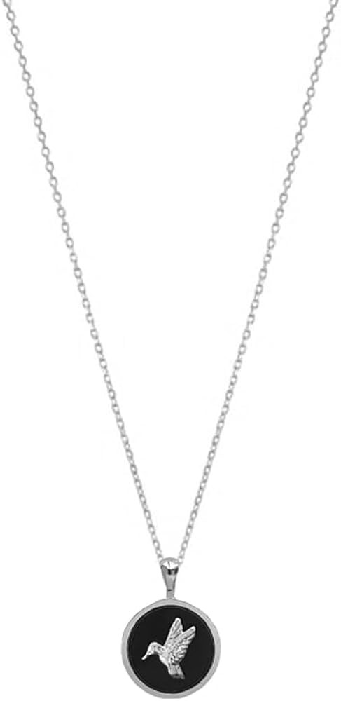 Hummingbird Pendant Bird Coin Charm Necklace Black Disc Medal Circle Pendant Bird Necklace 18K Go... | Amazon (US)
