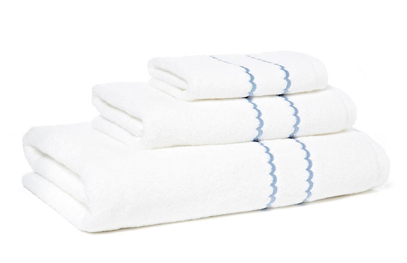 3-Pc Double Scallop Towel Set, Blue | One Kings Lane