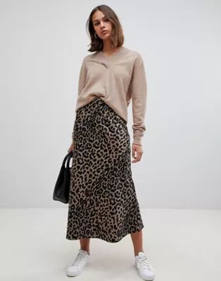 ASOS DESIGN bias cut satin midi skirt in leopard print | ASOS US
