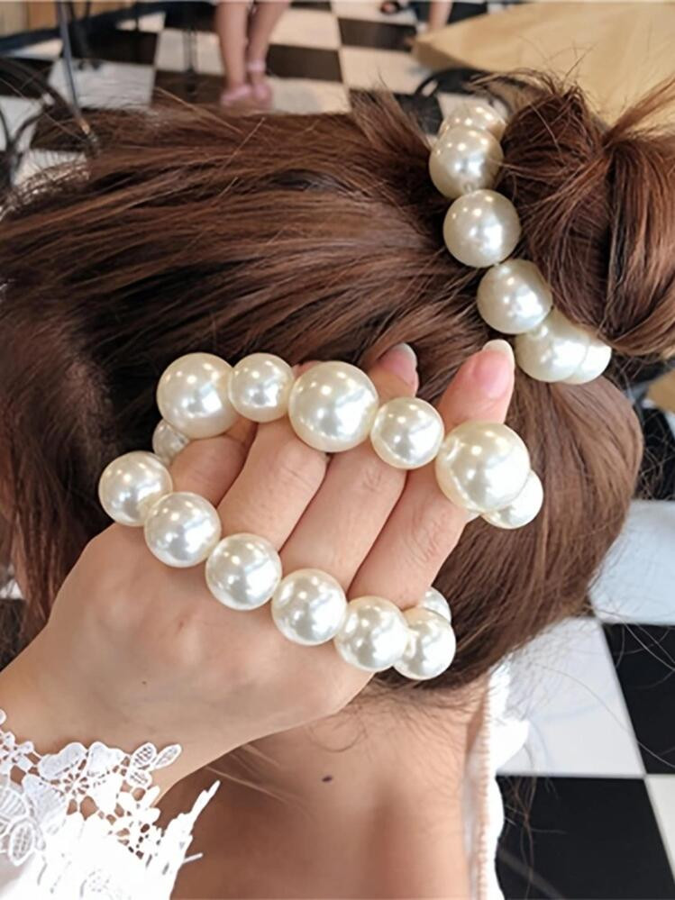 1pc Women Faux Pearl Beaded Hair Tie Elegant | SHEIN