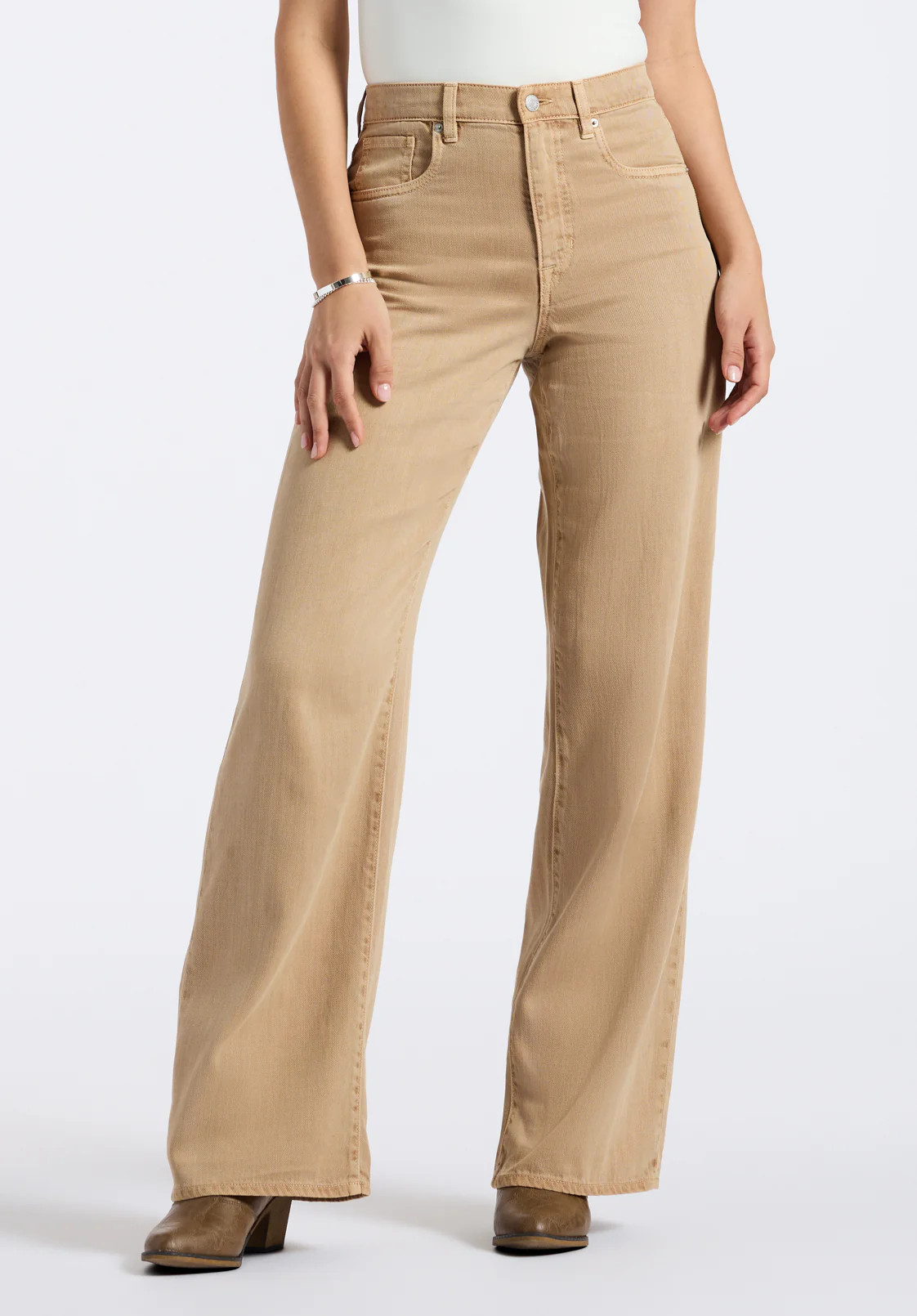 High Rise Wide Leg Addie Women's Pants, Almond Beige - BL16083 | Buffalo David Bitton