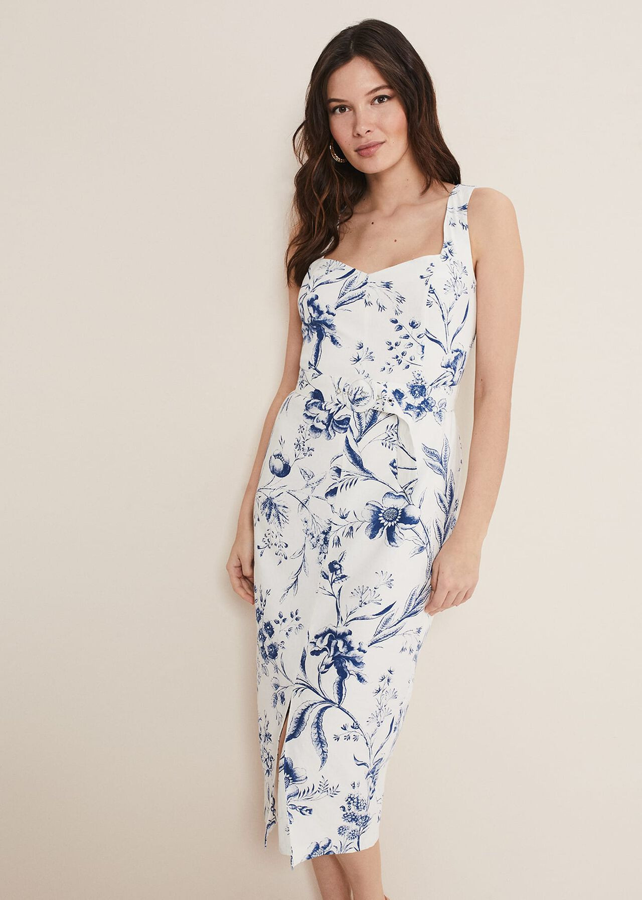 Kaya Linen Floral Bodycon Midi Dress | Phase Eight (UK)
