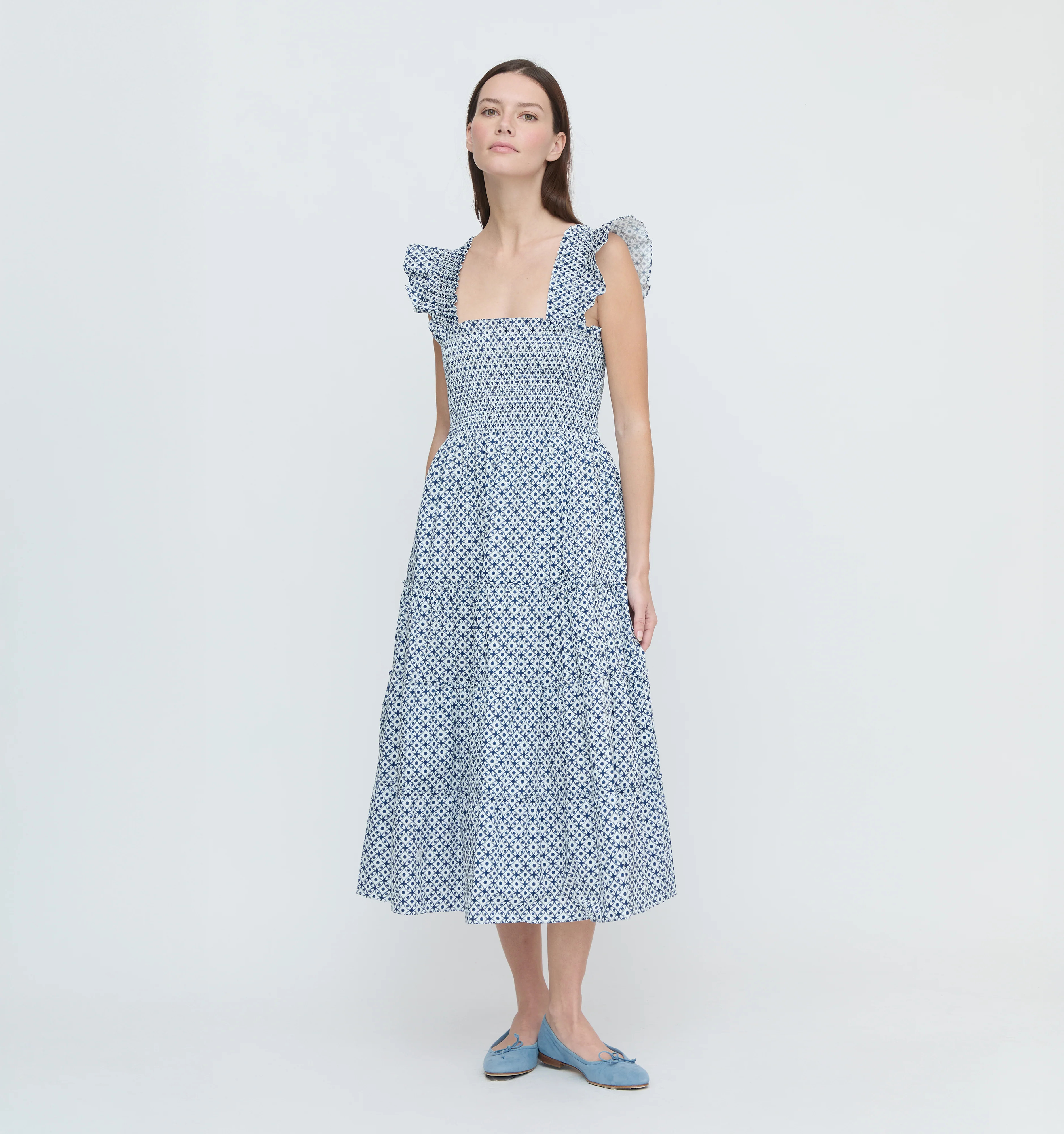 The Ellie Nap Dress - Navy Circular Lattice | Hill House Home US