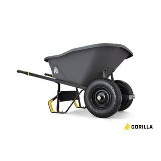 Gorilla 8 cu. ft. Dual-Wheel Wheelbarrow, Pro-Grade Poly Bucket, Steel Handles, Dual 16 in. Pneum... | The Home Depot