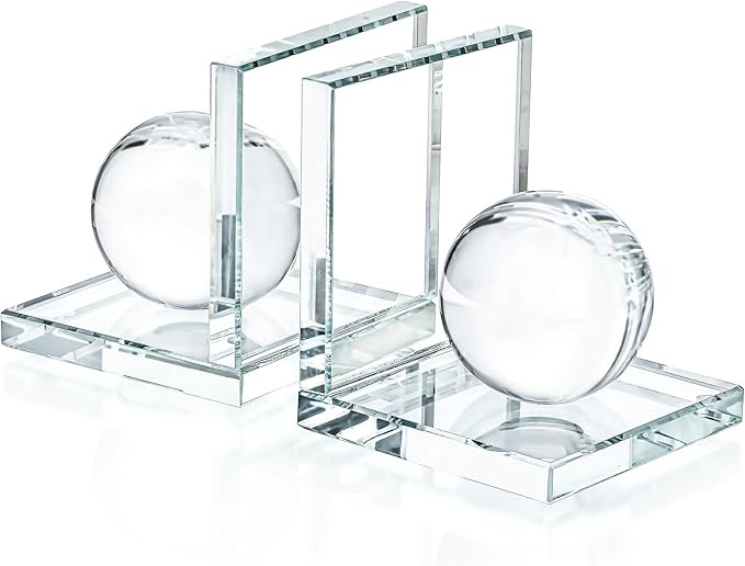 1 Pair Crystal Bookends with Crystal Ball Decorative Ornaments,L Shape Non-Skid Sturdy Book Ends ... | Amazon (US)
