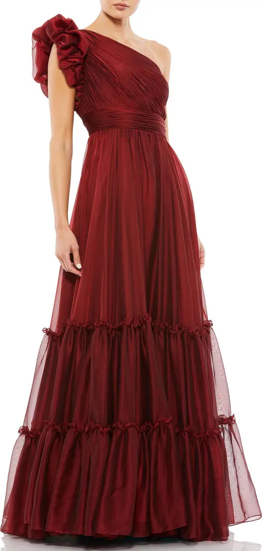 Organza One-Shoulder Pleated Ruffle Gown | Nordstrom