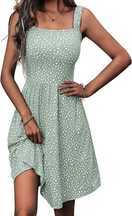 HUHOT Women's Summer Casual Square Neck Dress with Pocket Cute Sleeveless High Waist A-line Sundr... | Amazon (US)