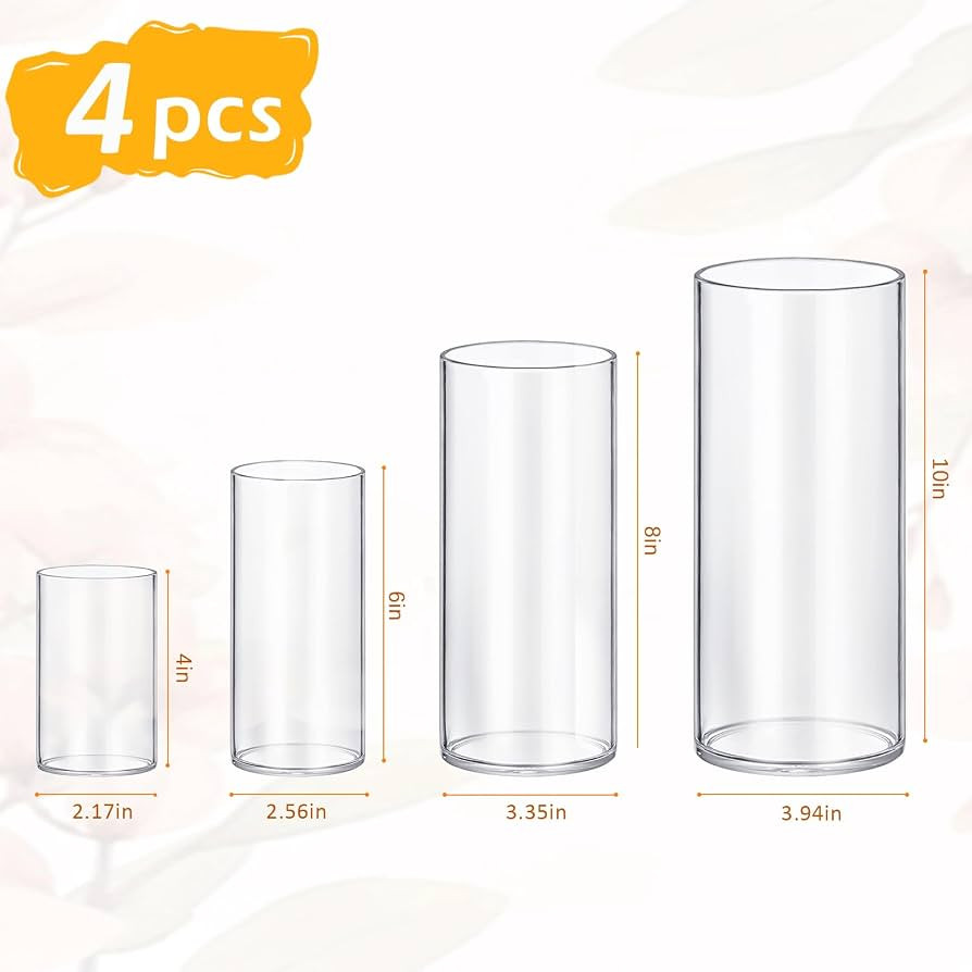 4 Pack Glass Cylinder Vases 4,6,8,10 Inch Tall Clear Flower Vase Hurricane Floating Candle Holder... | Amazon (US)
