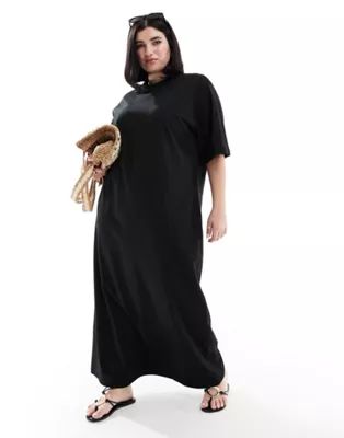 ASOS DESIGN Curve oversized midaxi t-shirt dress in black | ASOS (Global)