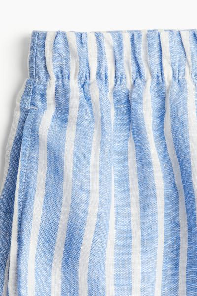 Pull-on Linen Shorts - High waist - Short - Blue/striped - Ladies | H&M US | H&M (US + CA)