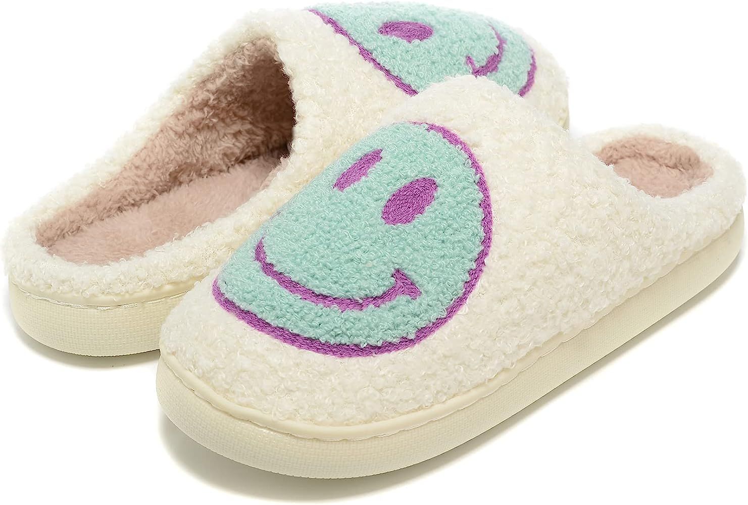 Retro Fuzzy Face Slippers for Women Men, Retro Soft Fluffy Warm Home Non-Slip Couple Style Casual Sm | Amazon (US)