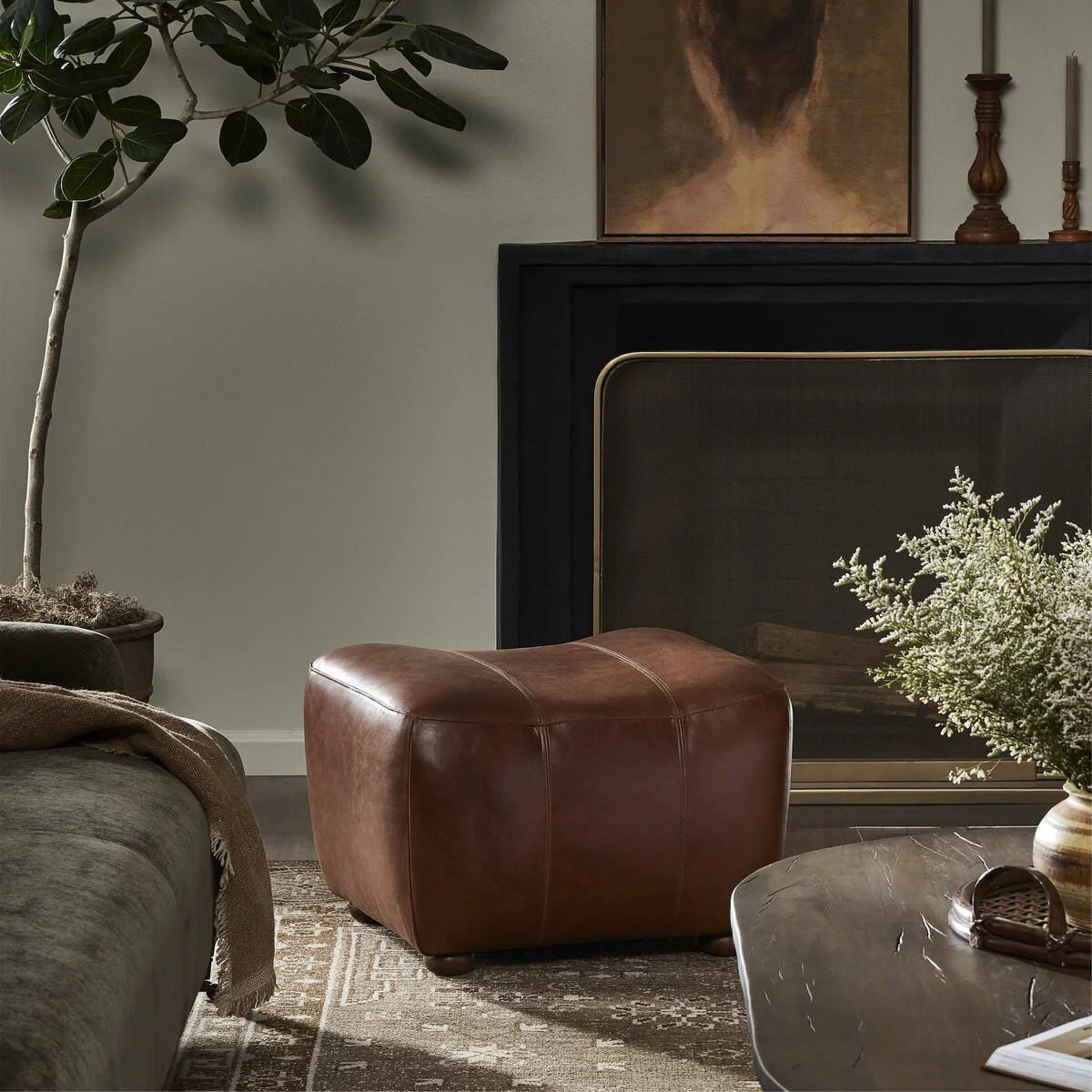 Amber Lewis x Four Hands Kylo Ottoman in Dulane Mahogany | The Addison West