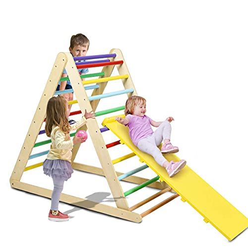 Costzon Foldable Triangle Ladder with Ramp, 3 in 1 Toddler Wooden Activity Climber for Sliding & Cli | Amazon (US)