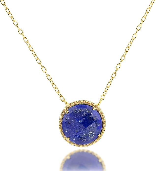 MAX + STONE 3.2 Ct. Gemstone Necklace for Women | 18k Gold Over Sterling Silver 10x10 MM Round Bi... | Amazon (US)