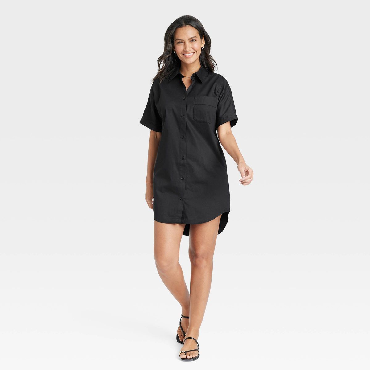 Women's Easy Woven Mini Shirtdress - A New Day™ Black XS | Target