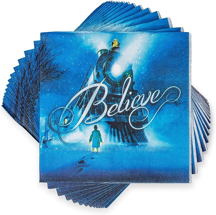 Silver Buffalo Polar Express Train Arrival 13-Inch Paper Napkins Tableware Set, Blue | Amazon (US)