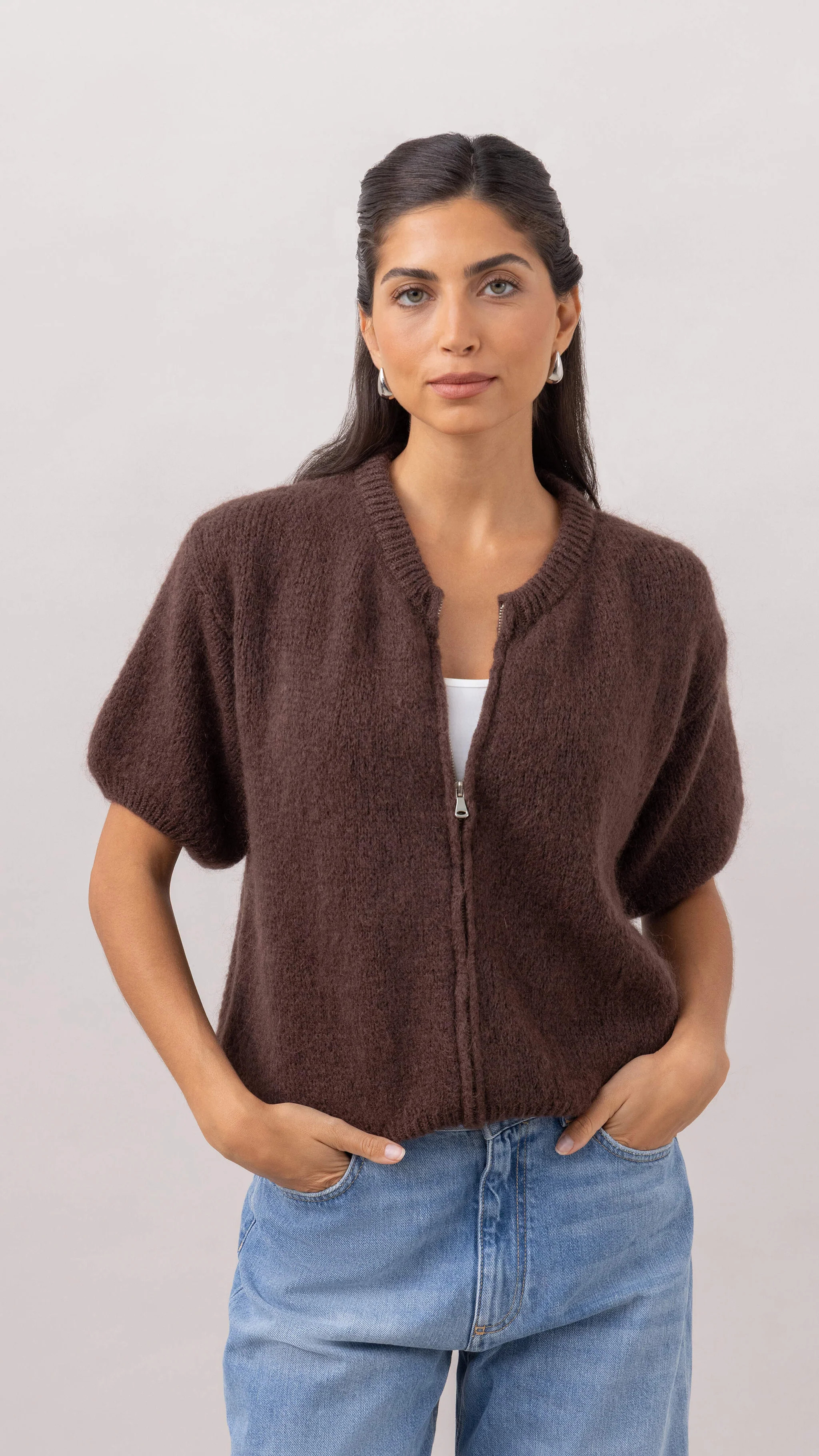 Gabi Zip Cardigan - Espresso | Charli