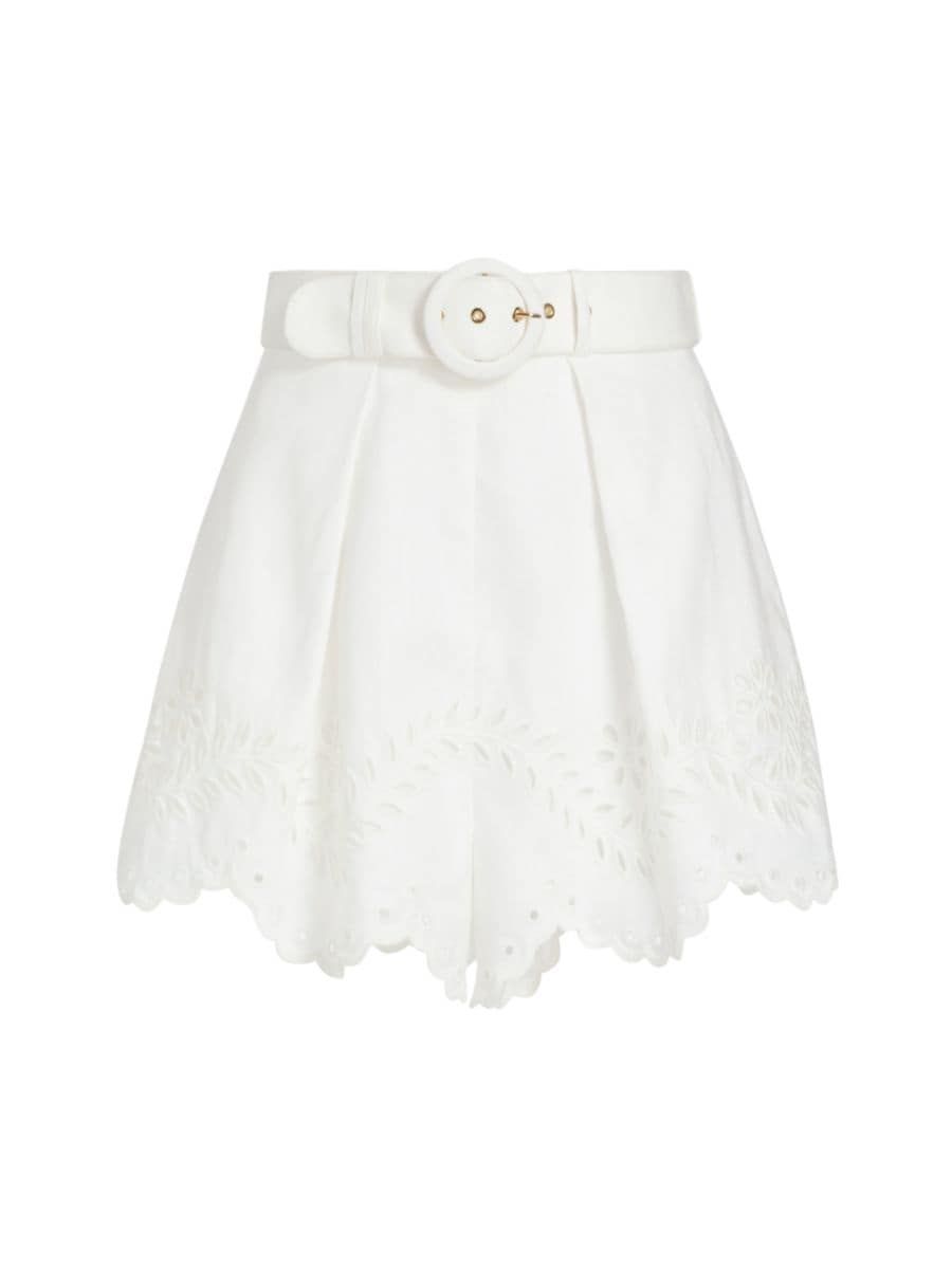 Junie Belted Eyelet-Embroidered Linen Shorts | Saks Fifth Avenue
