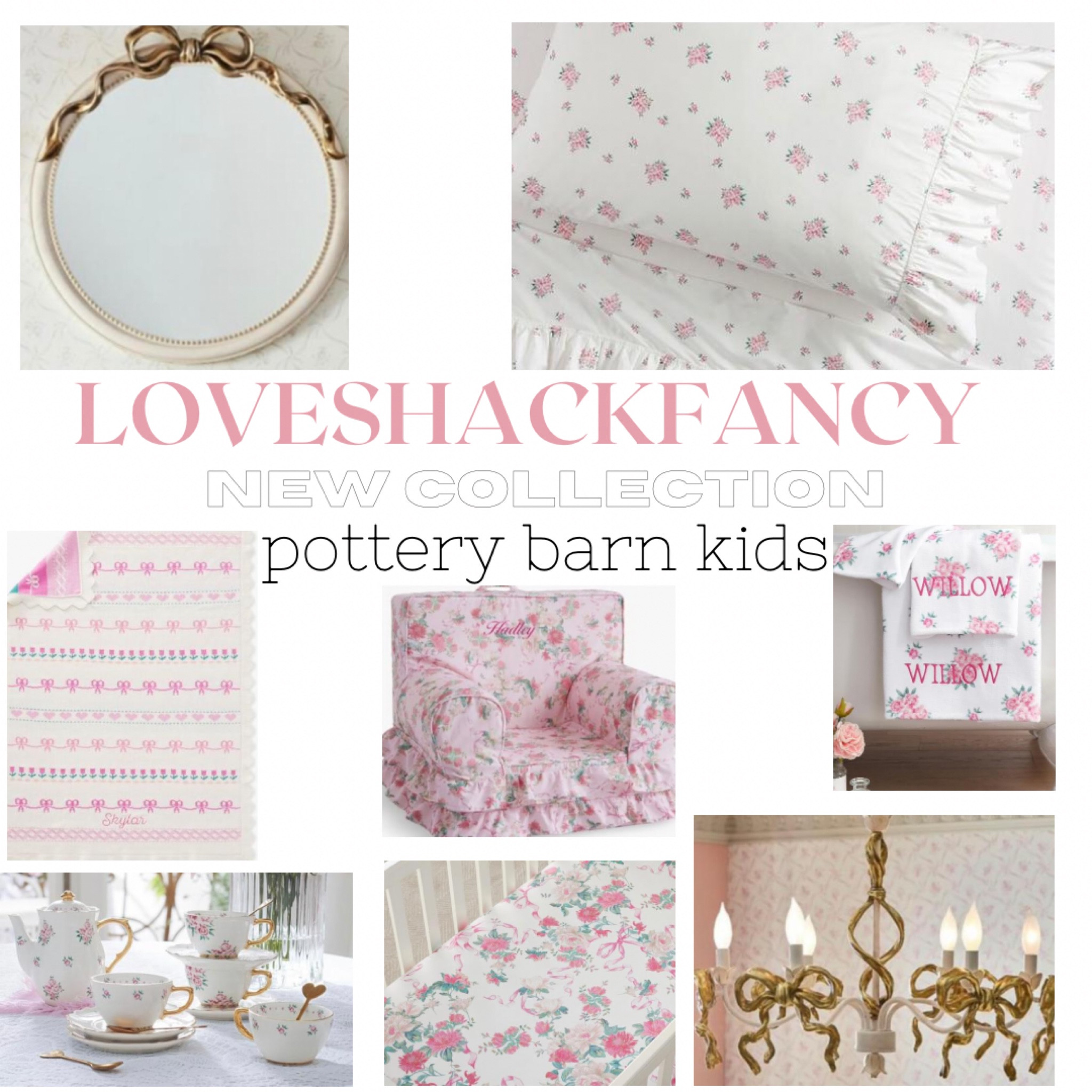 LOVESHACKFANCY NEW COLLECTION @ pottery barn kids 🎀 
Baby Girl Room Decor, Bow Chandelier, Bow Mirror, Tea Party Set, Classy Home Decor, Little Girl Room Decor ideas, Pottery Barn Kids, LOVESHACKFANCY, Baby Blanket, Crib Sheets, Personalized Bathroom Towels, Little Girl Bed Sheets, Light Fixtures, Mirrors, Floral Prints 

#LTKkids #LTKbaby #LTKhome