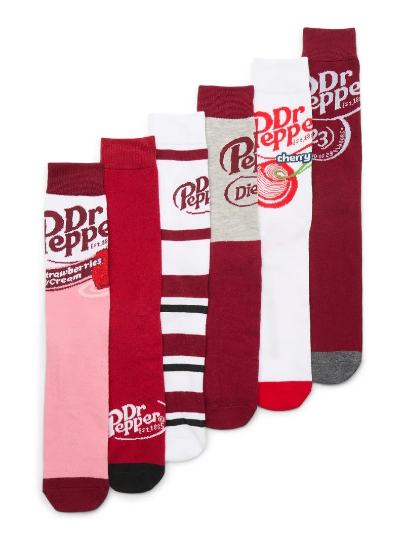 Dr Pepper Men's Crew Socks, 6-Pack, Shoe Sizes 8-12 | Walmart (US)