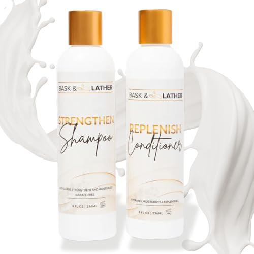 BASK & LATHER Strengthen Shampoo & Replenish Conditioner Set – Natural Hair Growth & Repair Duo, Sulfate-Free, Silicone-Free, Paraben-Free, Hydration, Elasticity & Shine, 8 oz each | Amazon (US)
