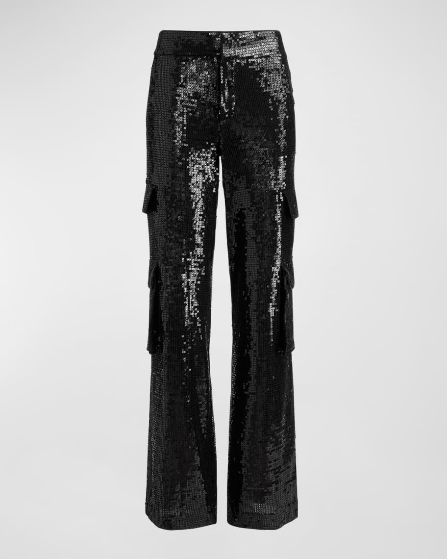 Alice + Olivia Hayes Sequined Wide-Leg Cargo Pants | Neiman Marcus