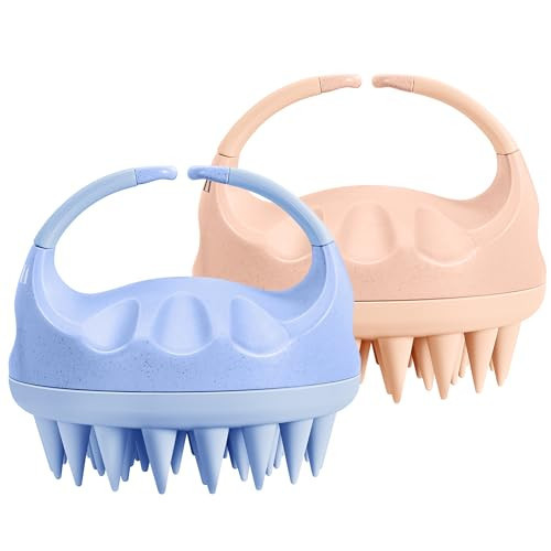 HEETA Silicone Bristles Scalp Scrubber & Massager for Hair Growth, Dandruff Removal & Relaxation - Shampoo Brush with Wet/Dry Hair (Pink & Blue) | Amazon (US)