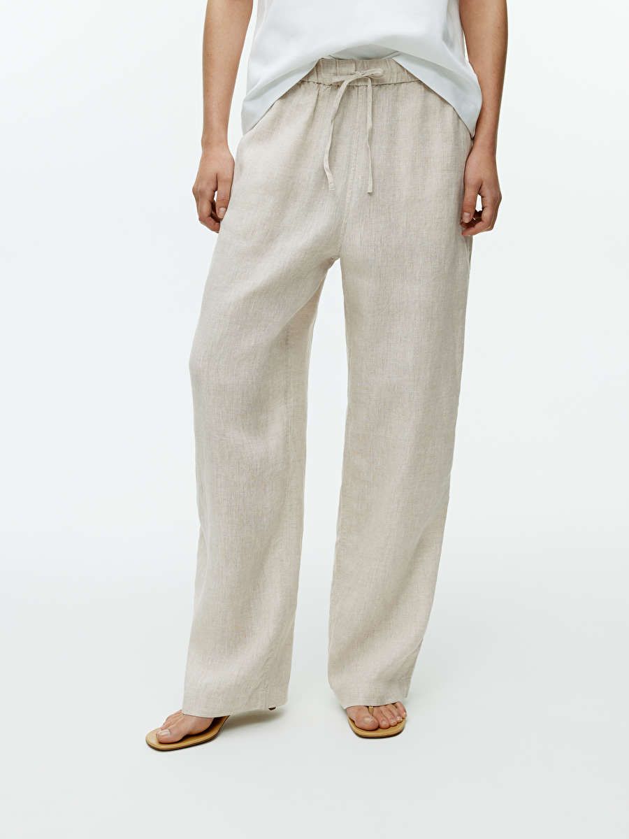 Linen Drawstring Trousers - Beige - ARKET GB | ARKET (US&UK)