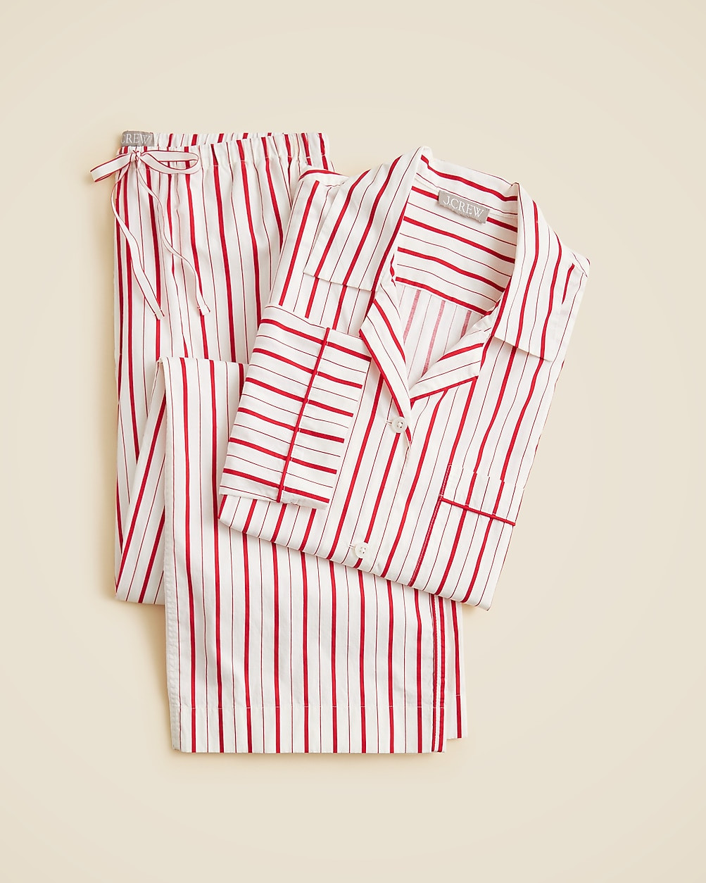 Cotton poplin long-sleeve pajama pant set in peppermint stripe | J. Crew US