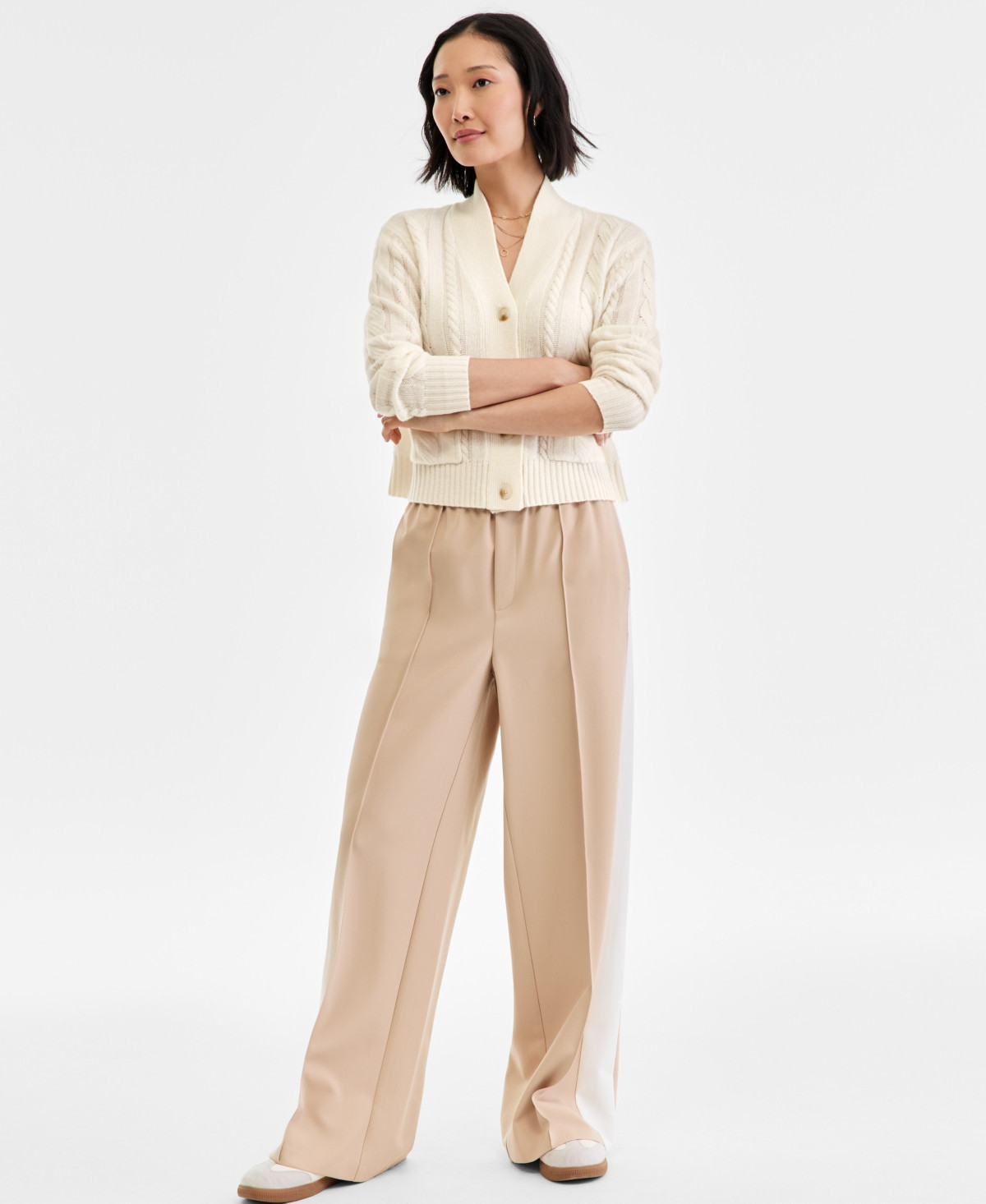 Charter Club Petite Cashmere Cable-Knit Button-Front Cardigan, Macy's Exclusive - Vanilla Ice | Macy's