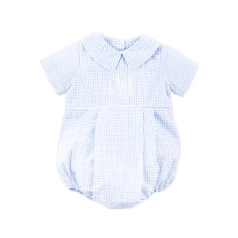 Spring In Blue Seersucker Collared Bubble | Classic Whimsy