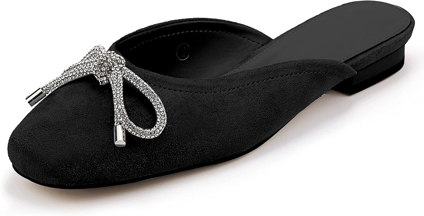 Coutgo Mules for Women, Flat Backless Comfort Loafer with Square Toe, Casual Slip on with Rhinest... | Amazon (US)