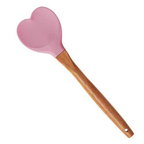 Yansumi Heart-Shaped Silicone Spatula with Wooden Handle for Nonstick Cookware-Kitchen Utensils for Baking,Cooking,Mixing,Scraping,and Stirring (Pink) | Amazon (US)