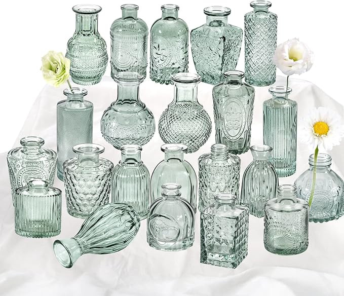Green Glass Bud Vase Set of 22, Small Vases for Flowers, Clear Glass Vases for Centerpieces, Mini... | Amazon (US)
