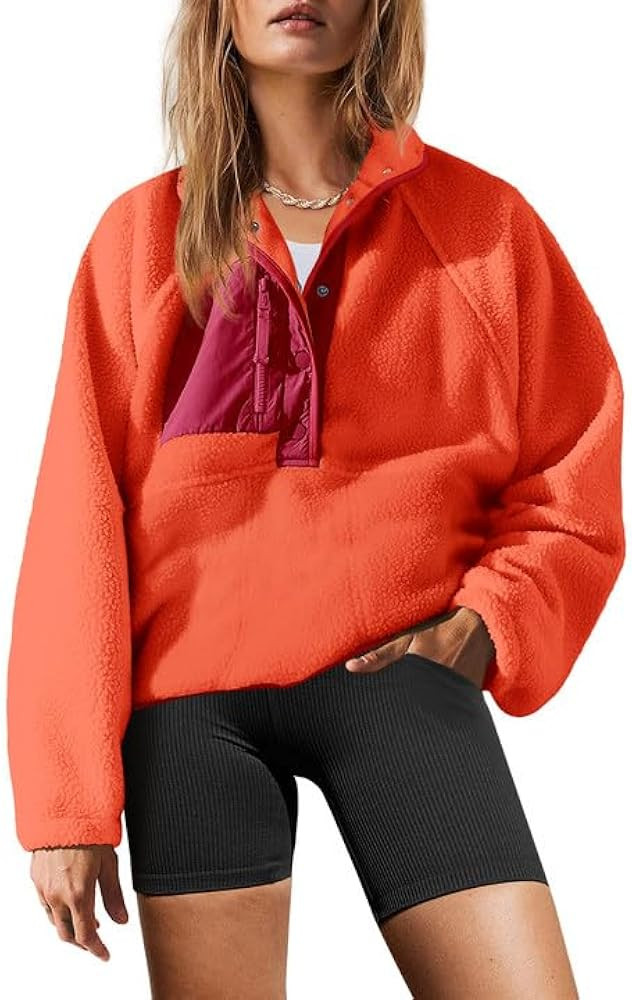 Yanekop Womens Fuzzy Fleece Pullover Sherpa Sweatshirt Long Sleeve Button Down Sweater Jacket wit... | Amazon (US)