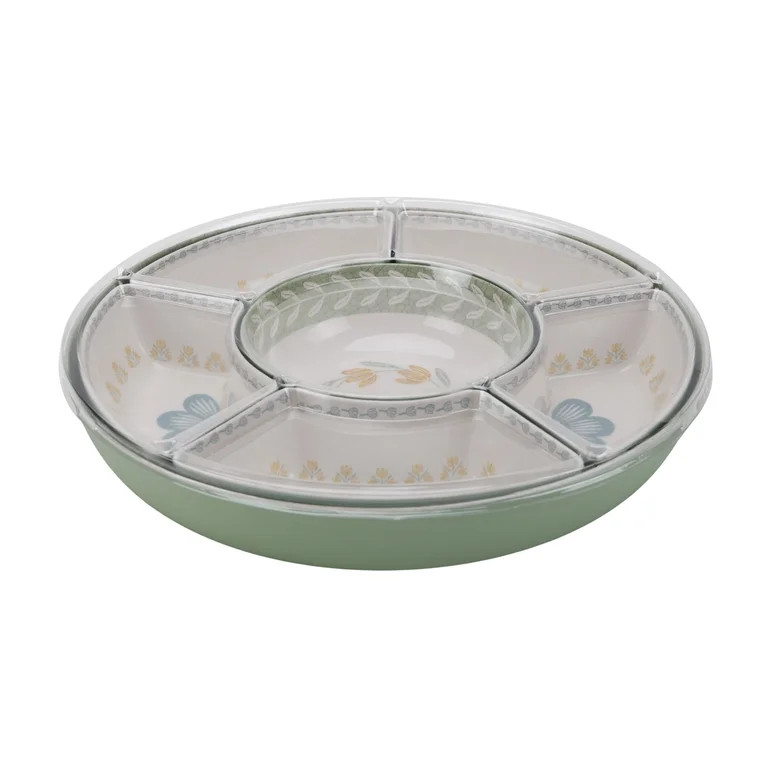 Better Homes and Gardens Bamboo Melamine Floral Chip and Dip Serve Tray | Walmart (US)