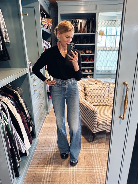For sizing reference, I’m 5’ 8”.
Jeans run tts (true to size).
I’m wearing an xs in sweater. 
Loafers run tts. 

A lot more everyday outfits on www.cstyleblog.com! 