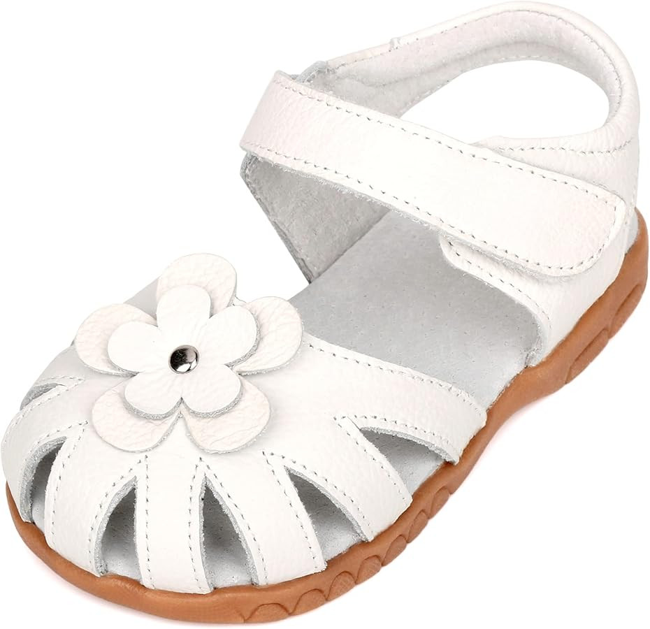 Girls Genuine Leather Soft Closed Toe Princess Flat Shoes Summer Sandals(Toddler/Little Kid) | Amazon (US)