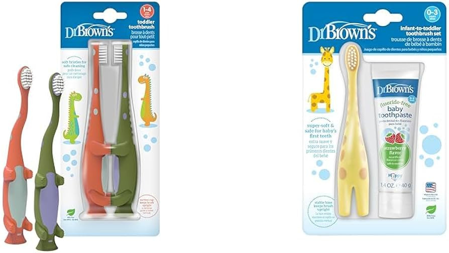 Dr. Brown's Baby & Toddler Toothbrush 2-Pack, 1-4 Years and Infant-To-Toddler Toothbrush Set with... | Amazon (US)
