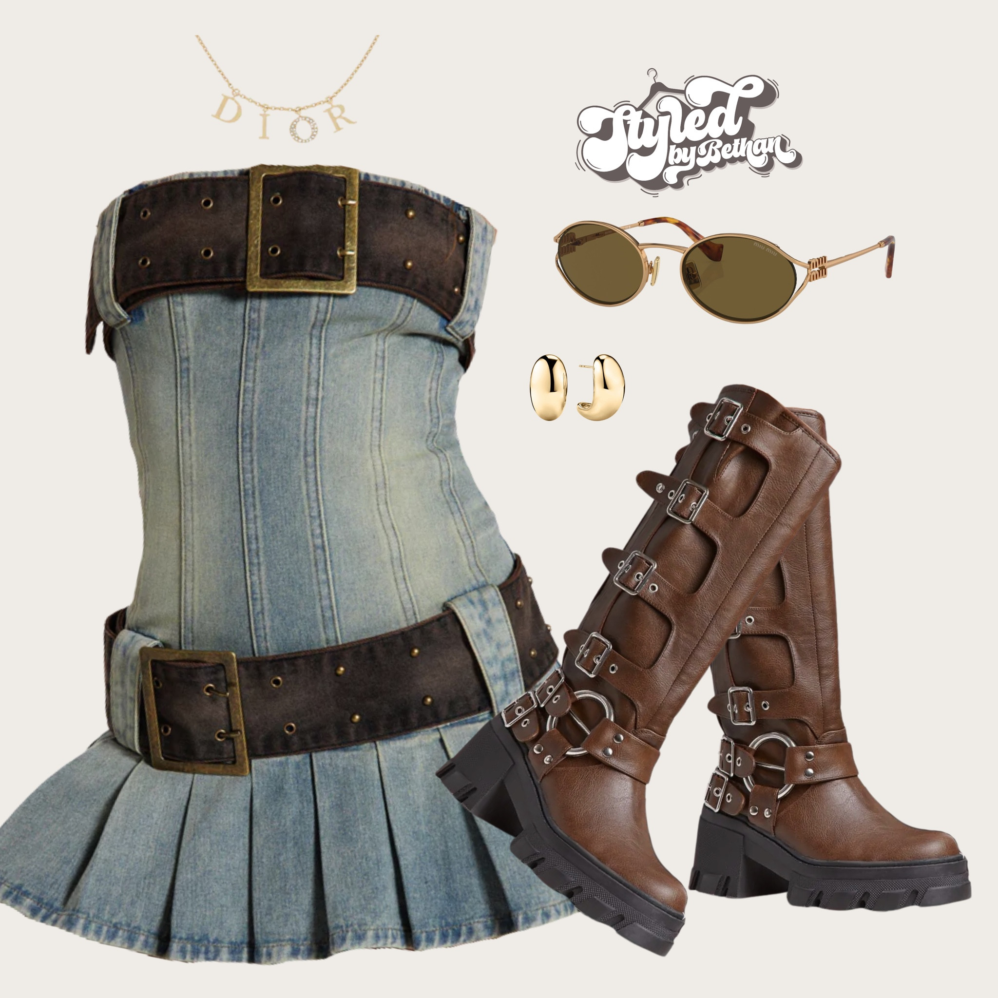 Festi vibes 🧚 tags: jaded london denim dress, plt pretty little thing chunky brown boots, miu miu sunglasses, mejuri gold earrings, dior gold necklace. Festival outfit inspiration inspo for lost village Leeds reading festival. 

#LTKshoes #LTKuk #LTKstyletip