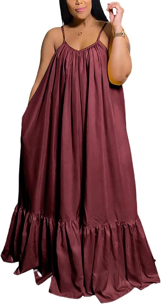 Adogirl Women's Spaghetti Strap Oversized Loose Beach Long Maxi Swing Dress | Amazon (US)
