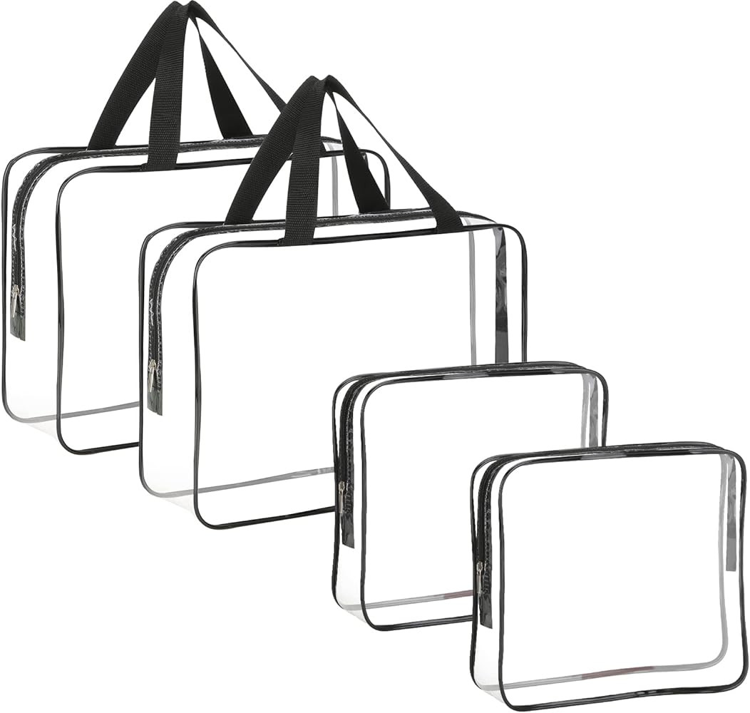 4 Pieces Clear Makeup Bags, Large Clear Makeup Cosmetic Toiletry Bag, Clear Plastic PVC Tote Bags... | Amazon (US)