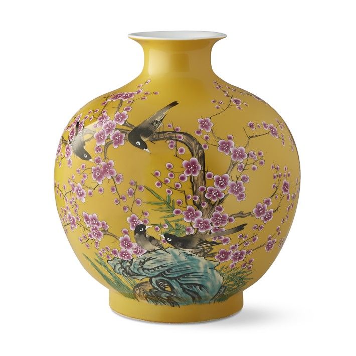 Yellow Hummingbird Ginger Jar Pom Vase | Williams-Sonoma