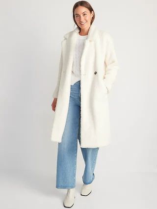 Long Double-Breasted Sherpa Coat for Women | Old Navy (US)