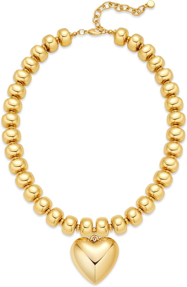 WOWORAMA Chunky Heart Necklaces for Women Colorful Resin Beaded Choker Necklace Gold Puffy Heart ... | Amazon (US)